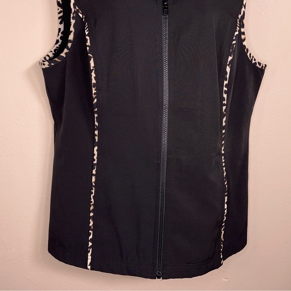 LARGE CHRISTOPHER AND BANKS BLACK LEOPARD PIPING VEST ZIP CLOSURE OUTDOOR - Picture 4 of 11